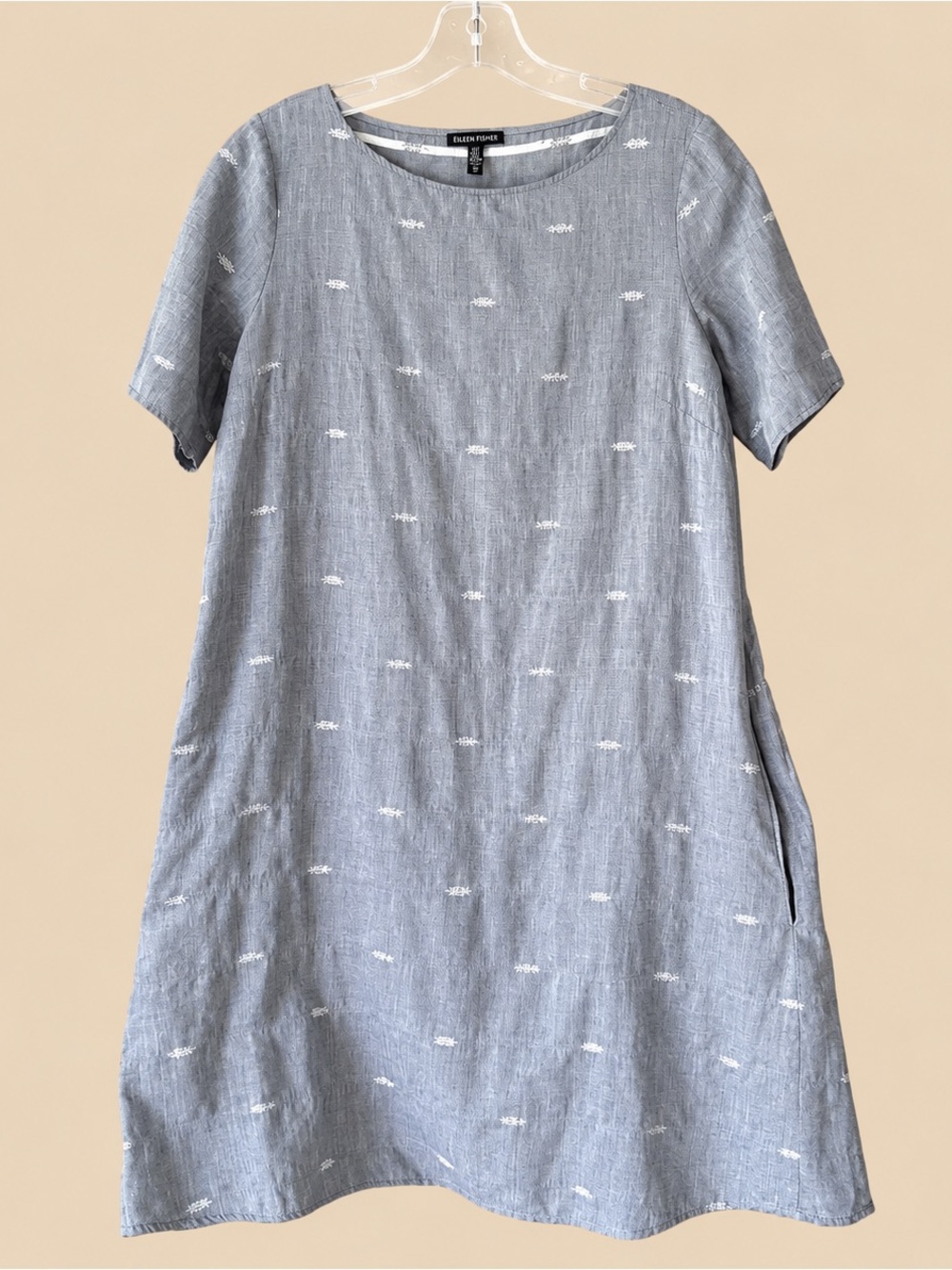 Eileen Fisher Light Blue Chambray Embroidered Tunic Dress S